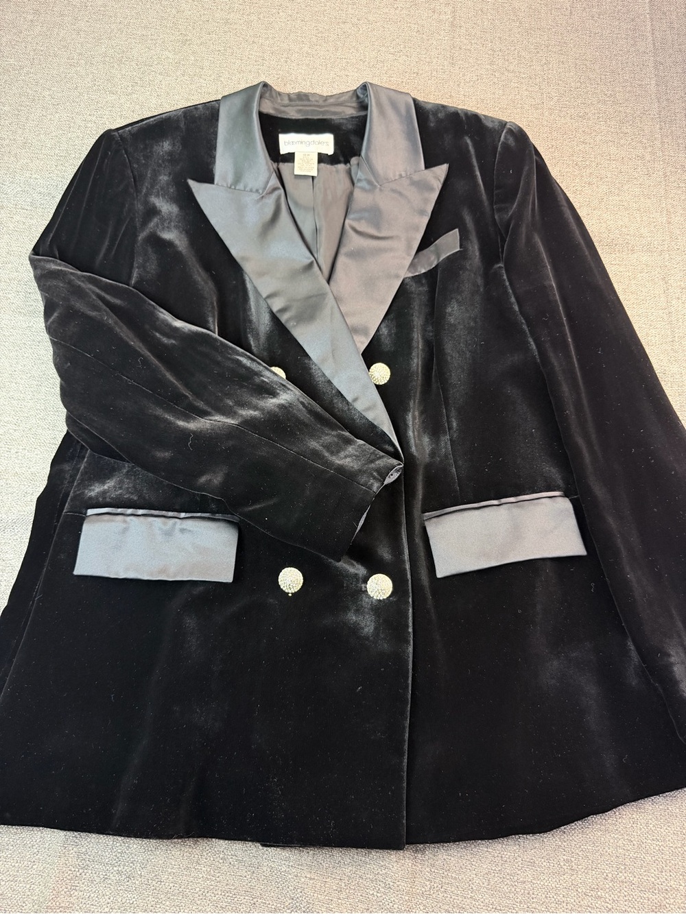 Bloomingdale's Black Velvet Double-Breasted Blazer with Satin Trim - Picture 12 of 12